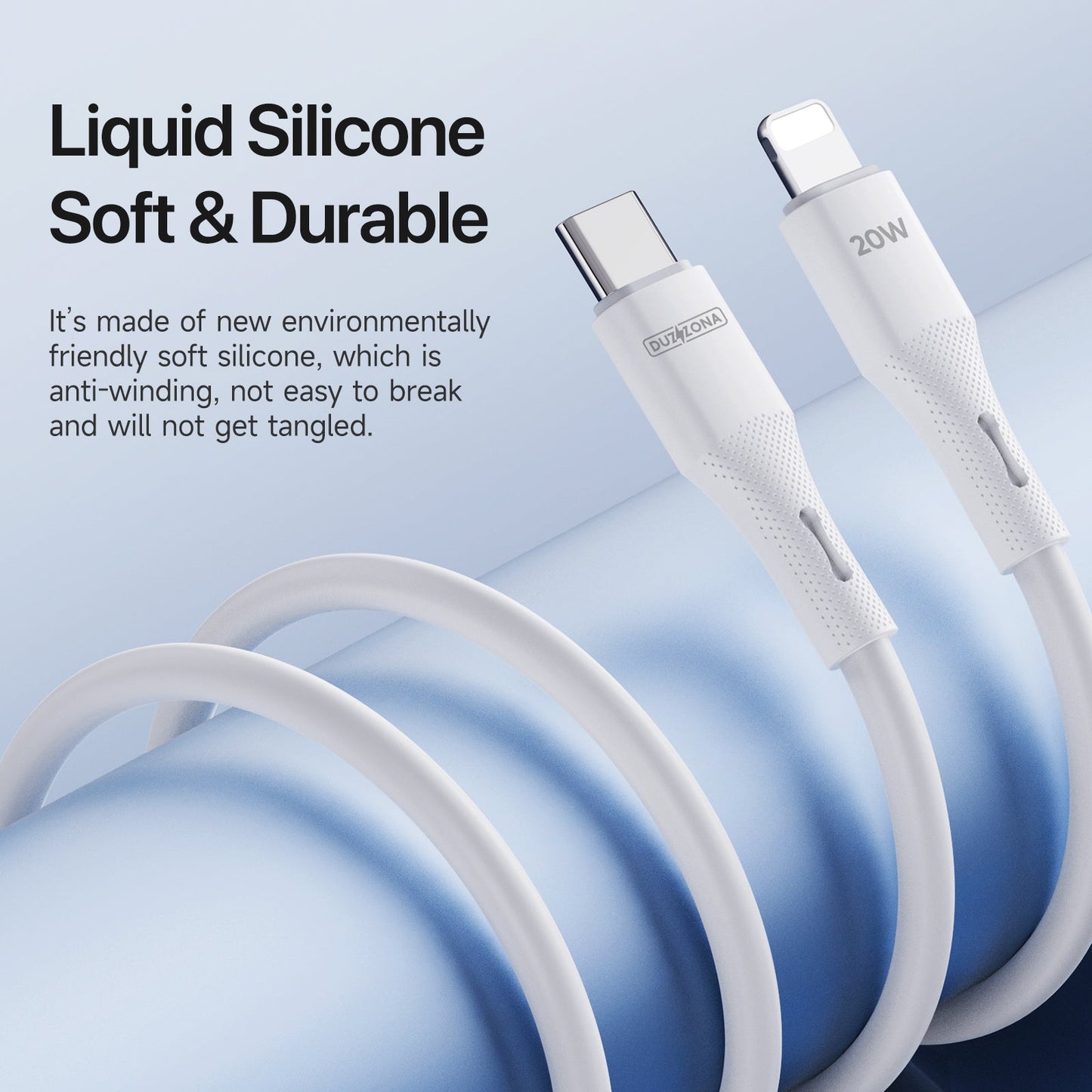 DUZZONA A10 PD 20W USB-C to iPhone Cable 1m Liquid Silicone Fast Charging Cable - White
