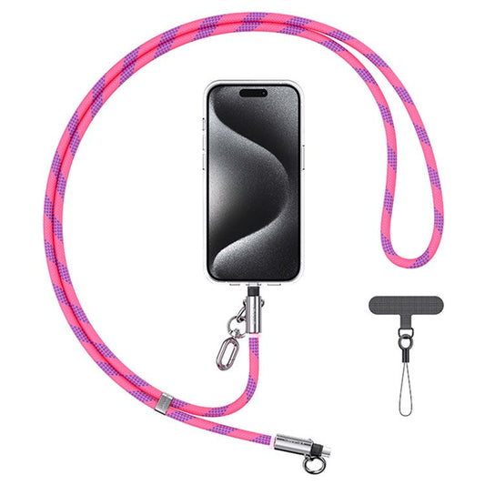 USAMS SJ745 1.2m Crossbody Phone Lanyard Type-C To Type-C 60W Charging Cable - Fluorescent Pink