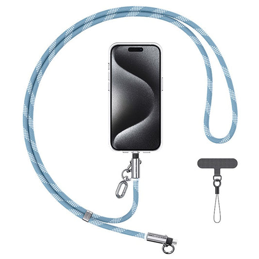 USAMS SJ745 1.2m Crossbody Phone Lanyard Type-C To Type-C 60W Charging Cable - Blue
