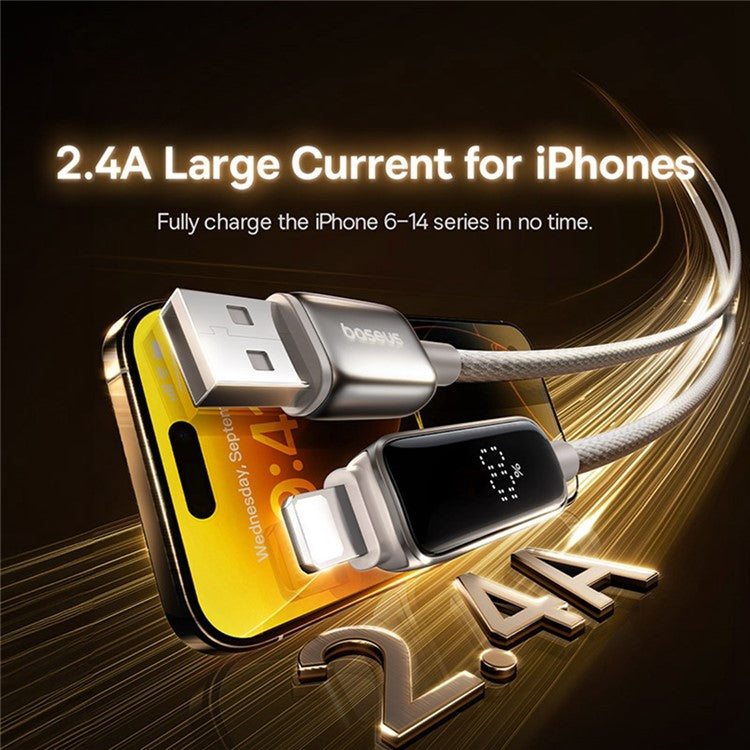 BASEUS Vipow 2m 2.4A Fast Charging Cable USB-A to iP Nylon Braided Data Cord - Titanium