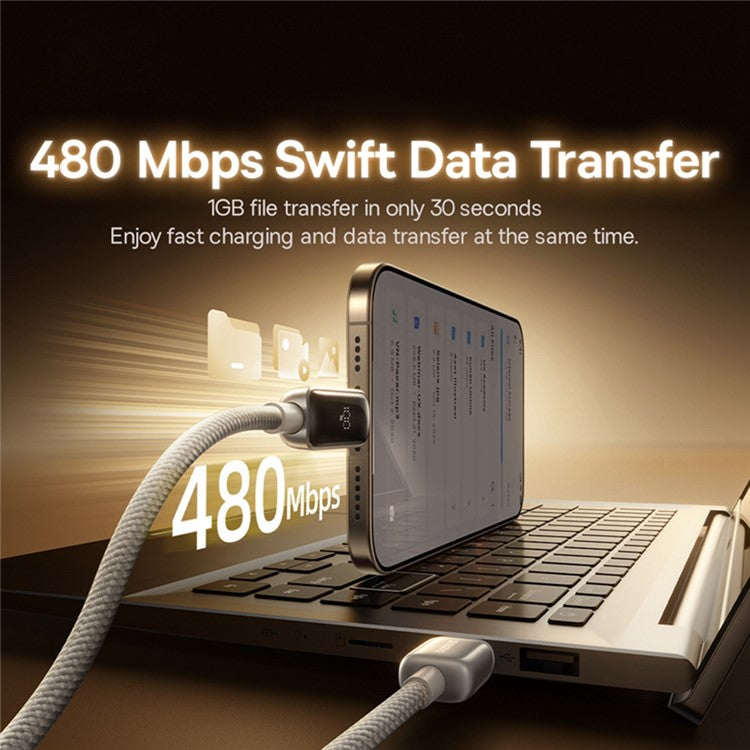 BASEUS Vipow 2m 2.4A Fast Charging Cable USB-A to iP Nylon Braided Data Cord - Titanium
