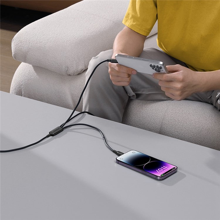 BASEUS Silky 1.5m One-For-Three USB-A to Micro + iP + Type-C 100W Fast Charging Cable - Black