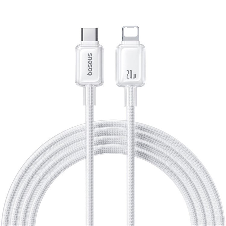 BASEUS Crystal 2m USB-C to iP PD 20W Fast Charging Wire Nyion Braided Data Cable, Moon White