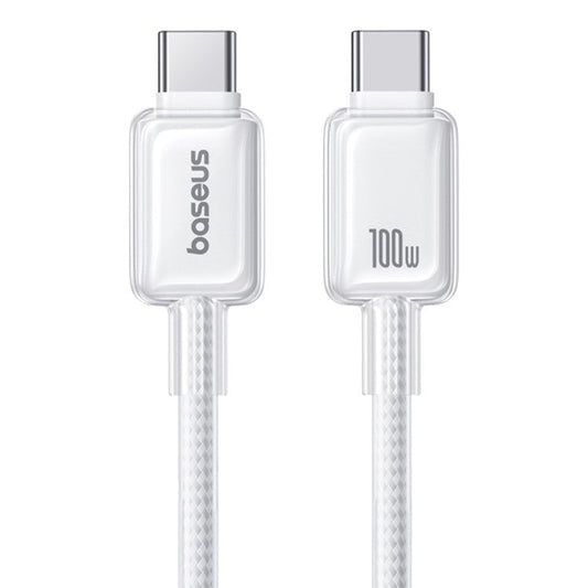 BASEUS Crystal 1m 100W Fast Charging Cable USB-C to USB-C Nylon Braided Wire - White