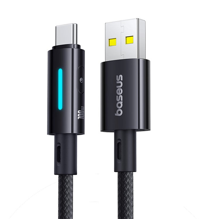 BASEUS Lit 1m USB to Type C Nylon Braided 100W Fast Charging Cable with Dynamic Flowing Light