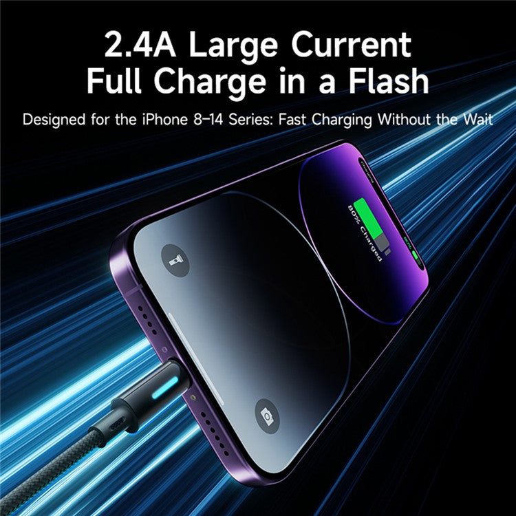 BASEUS Lit 1m USB to iP 2.4A Fast Charging Cable Data Cord with Dynamic Flowing Light