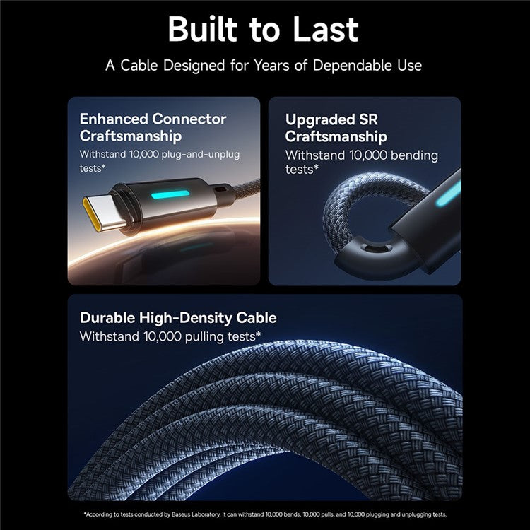 BASEUS Lit 2m Type C to Type C Nylon Braided 100W Fast Charging Cable with Dynamic Flowing Light