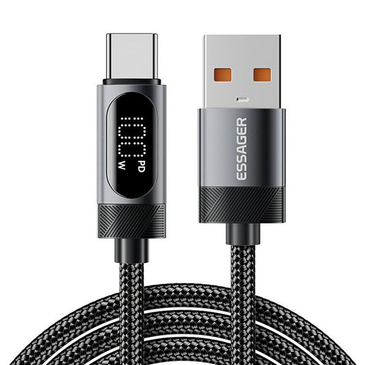 ESSAGER 2m USB to Type-C 7A Fast Charging Cable Data Sync Digital Display Braided Cord