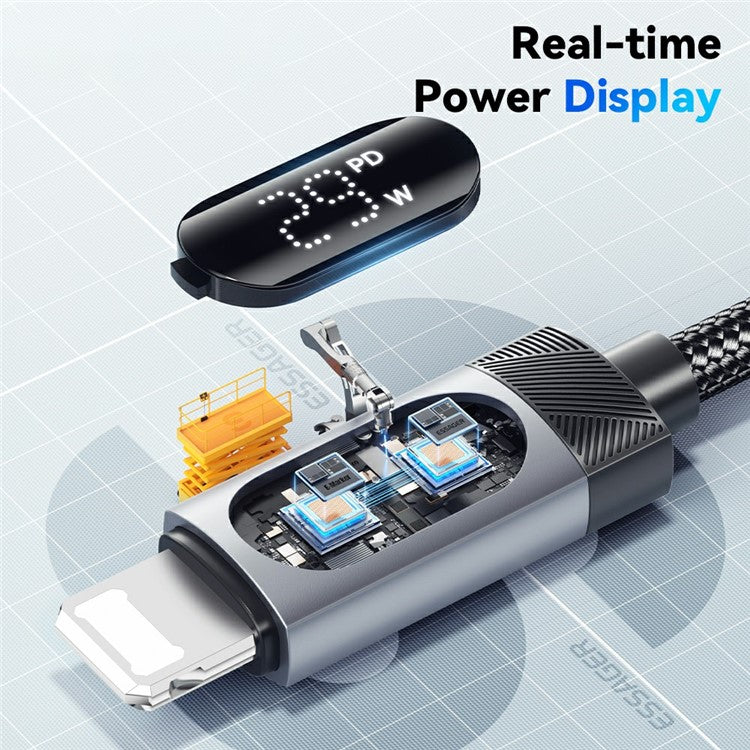 ESSAGER 2m Data Cable 29W LED Display Fast Charging USB C to Lightning Braided Data Cord