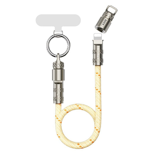 ROCK R15 Type-C to Lightning Cable 27W Fast Charging Zinc Alloy Data Cord 30cm Phone Lanyard - Beige