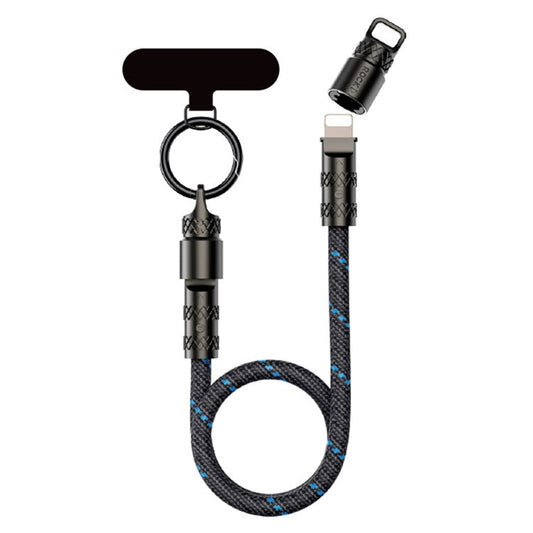 ROCK R15 Type-C to Lightning Cable 27W Fast Charging Zinc Alloy Data Cord 30cm Phone Lanyard - Black