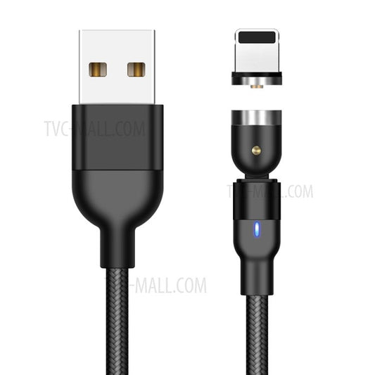 1m 2A USB 8 Pin Port Nylon Braided Rotatable Bending Magnetic Charging Cable - Black