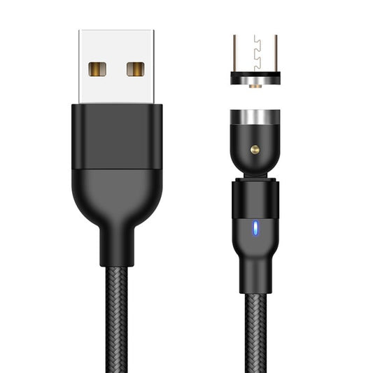 2m 2A USB to Micro USB Nylon Braided Rotatable Joint Magnetic Charging Cable with LED Incicator - Black