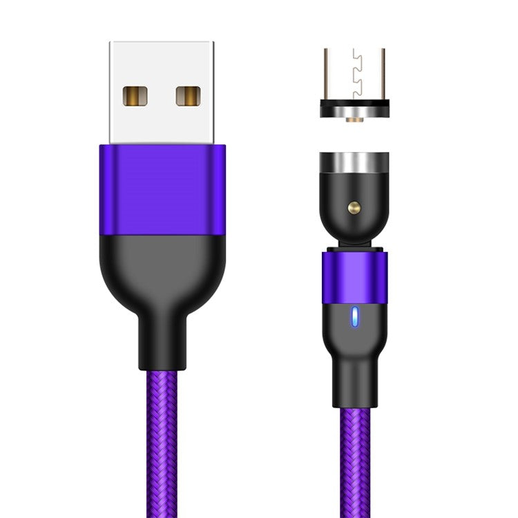 2m 2A USB to Micro USB Nylon Braided Rotatable Joint Magnetic Charging Cable with LED Incicator - Purple