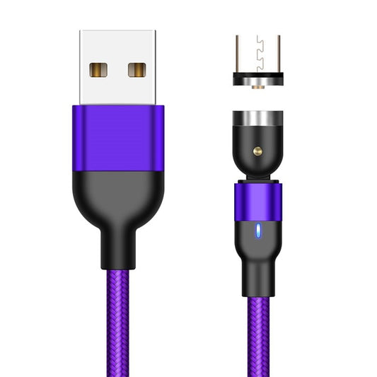 2m 2A USB to Micro USB Nylon Braided Rotatable Joint Magnetic Charging Cable with LED Incicator - Purple