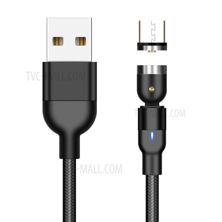 1m 2A USB to Micro USB Nylon Braided Rotatable Bending Magnetic Cable - Black