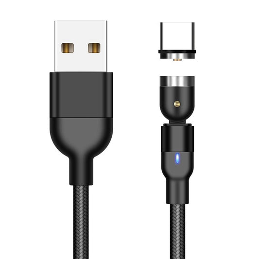 For iPhone 15 Series 2m 2A USB to Type-C Nylon Braided Rotatable Connector Magnetic Adsorption Cable with LED Indicator - Black