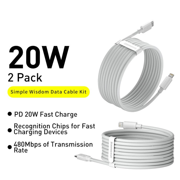 BASEUS Simple Wisdom Data Cable Kit Type-C to iP [2PCS / Set] - White