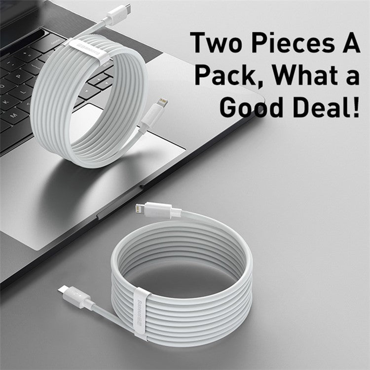 BASEUS Simple Wisdom Data Cable Kit Type-C to iP [2PCS / Set] - White