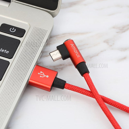 AMORUS Micro USB 2A Angle Head  Aluminum Alloy Braided Data Cable - Red