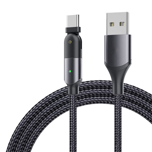 ZFXCT-WYA09 Winding Series for iPhone 15 Series 3A USB to Type-C 180° Rotating Elbow Charging Data Cable, 2M - Black