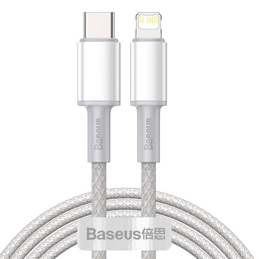 BASEUS Type-C to iP PD 20W High Density Braided Fast Charging Data Cable 2m - White