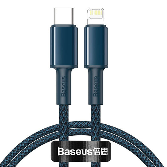 BASEUS 1m Type-C to iP Charging Cable PD 20W Fast Chaging Line Data Cable Braided Data Sync Charging Cord - Blue