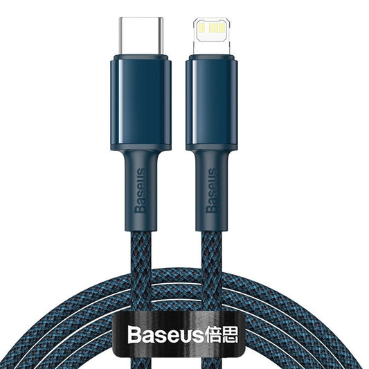 BASEUS 2m Type-C to iP Charging Cable PD 20W Fast Chaging Line Data Cable Braided Data Sync Charging Cord - Blue