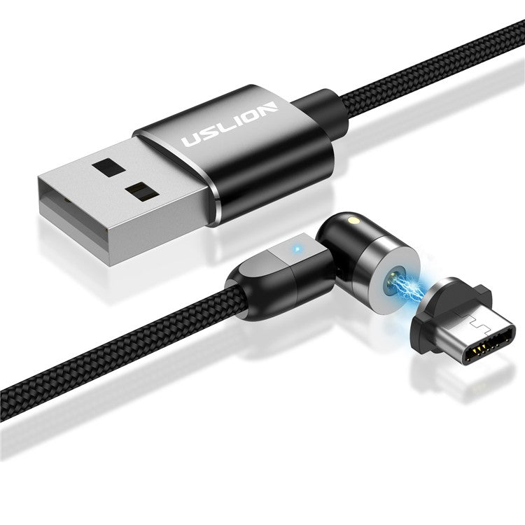 USLION 1M 2.4A USB to Type C 540 Degree Roating Magnetic Charging Cable - Black