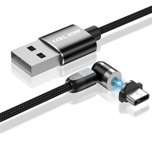 USLION 1M 2.4A USB to Type C 540 Degree Roating Magnetic Charging Cable - Black
