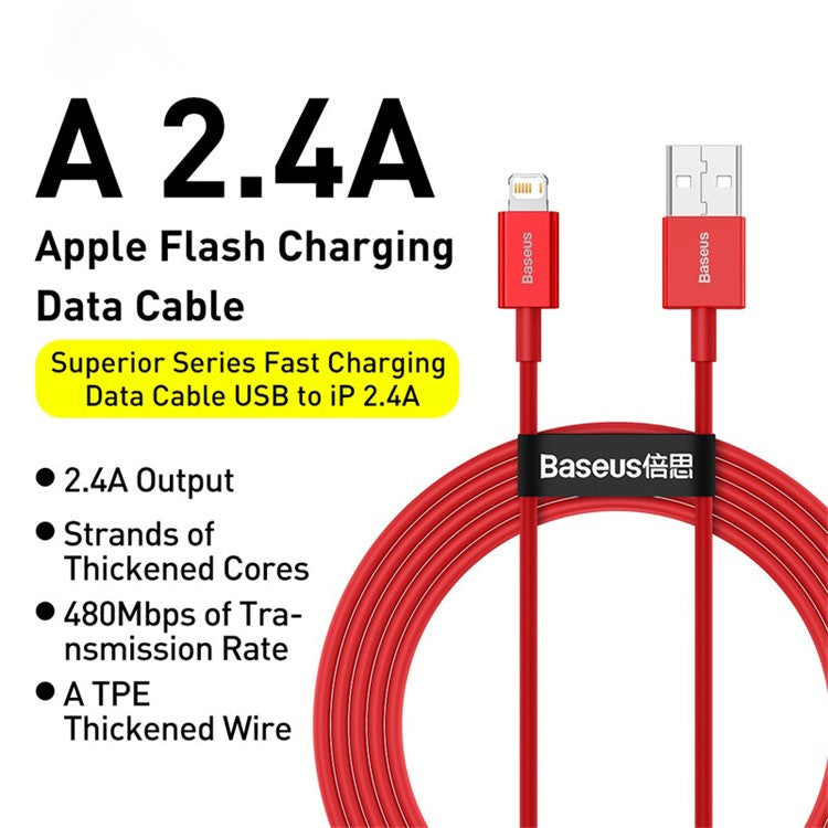 BASEUS Superior Series Fast Charging Data Cable USB to iP 2.4A 1m - Red