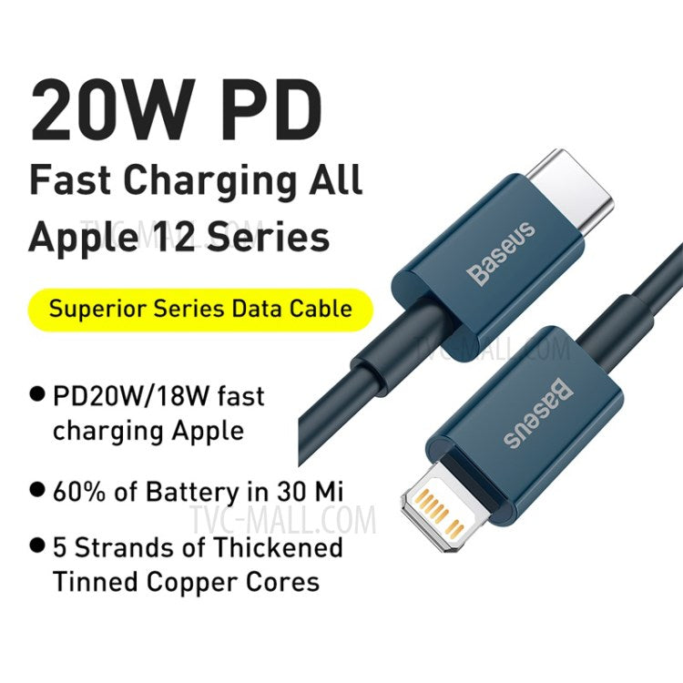 BASEUS Superior Series Fast Charging Data Cable Type-C to iP PD 20W 2m - Blue