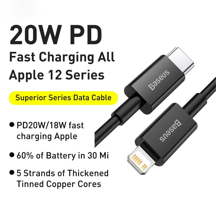 BASEUS Superior Series Fast Charging Data Cable Type-C to iP PD 20W 1m - Black