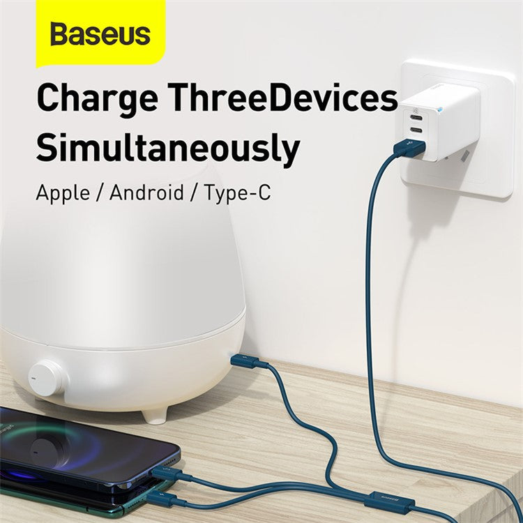 BASEUS Superior Series 3-in-1 USB to Micro/iP/Type C 3.5A Fast Charging Data Cable 1.5m - Blue