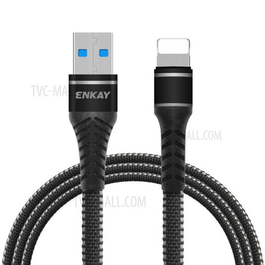 ENKAY HAT PRINCE ENK-CB207 USB 3.0 to Lightning LED 3A Fast Charger Data Wire 1m Charge Cable Cord for iPhone - Black