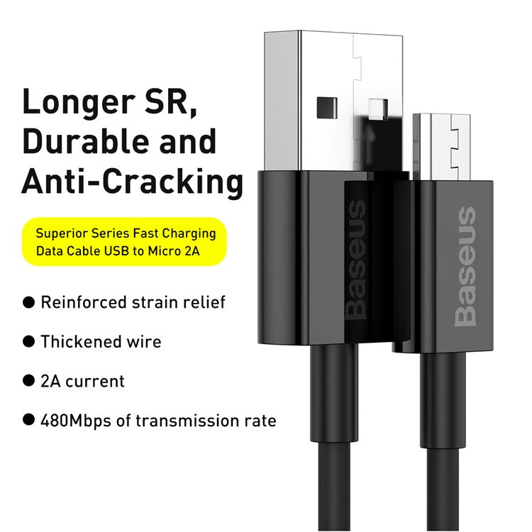 BASEUS Superior Series 2A Fast Charging Data Cable 2m USB to Micro Cord - Black