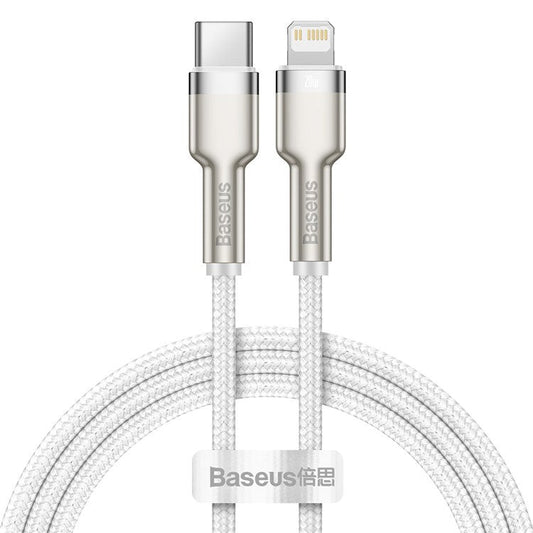 BASEUS Cafule Series Metal Data Transmission Cable Type-C to iP PD 20W Charging Cord 1m - White