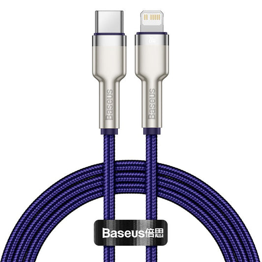 BASEUS Cafule Series Metal Data Transmission Cable Type-C to iP PD 20W Charging Cord 1m - Purple