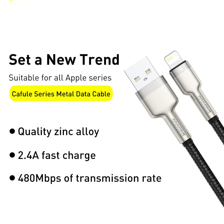 BASEUS Cafule Series Metal Data Cable USB to IP 2.4A Charging Cord 2m - Black