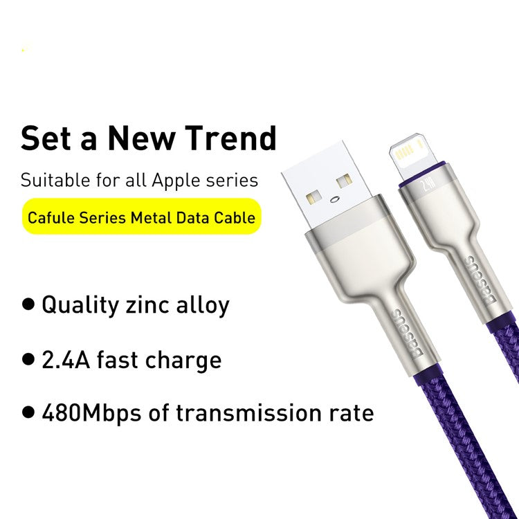 BASEUS Cafule Series Metal Data Cable USB to IP 2.4A Charging Cord 2m - Purple