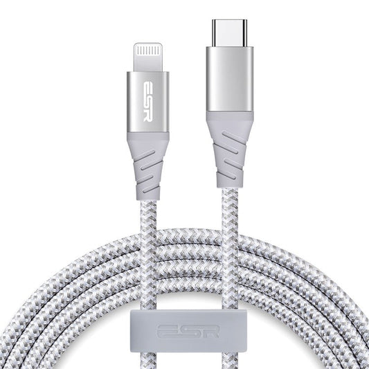 ESR for iPhone 15 Series 1m USB-C to Lightning Braided Nylon Cable with MFi Certificate - White