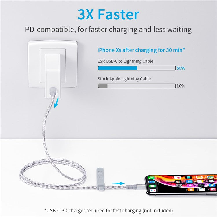 ESR for iPhone 15 Series 1m USB-C to Lightning Braided Nylon Cable with MFi Certificate - White