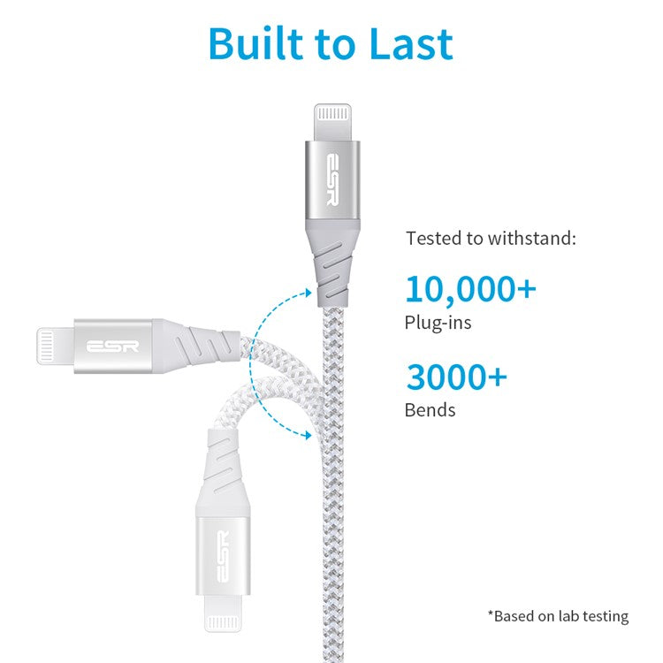 ESR for iPhone 15 Series 1m USB-C to Lightning Braided Nylon Cable with MFi Certificate - White