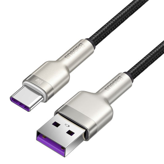 BASEUS Cafule Series 0.25m Metal Data Cable USB to Type-C 66W High Power Fast Charging Cord - Black