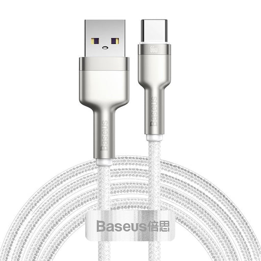 BASEUS Cafule Series 2m Metal Data Cable USB to Type-C 66W Nylon Braided Charging Cord - White