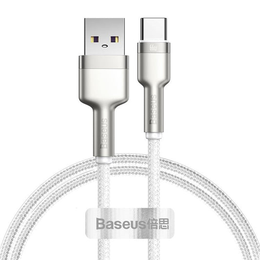 BASEUS Cafule Series 1m Metal Data Cable USB to Type-C 66W Charging Cord - White