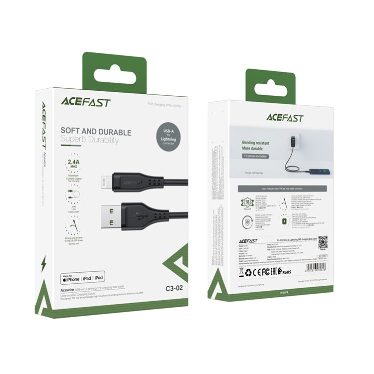 ACEFAST C3-02 MFI Certified USB-A to Lightning TPE Charging Data Cable 1.2m - Black