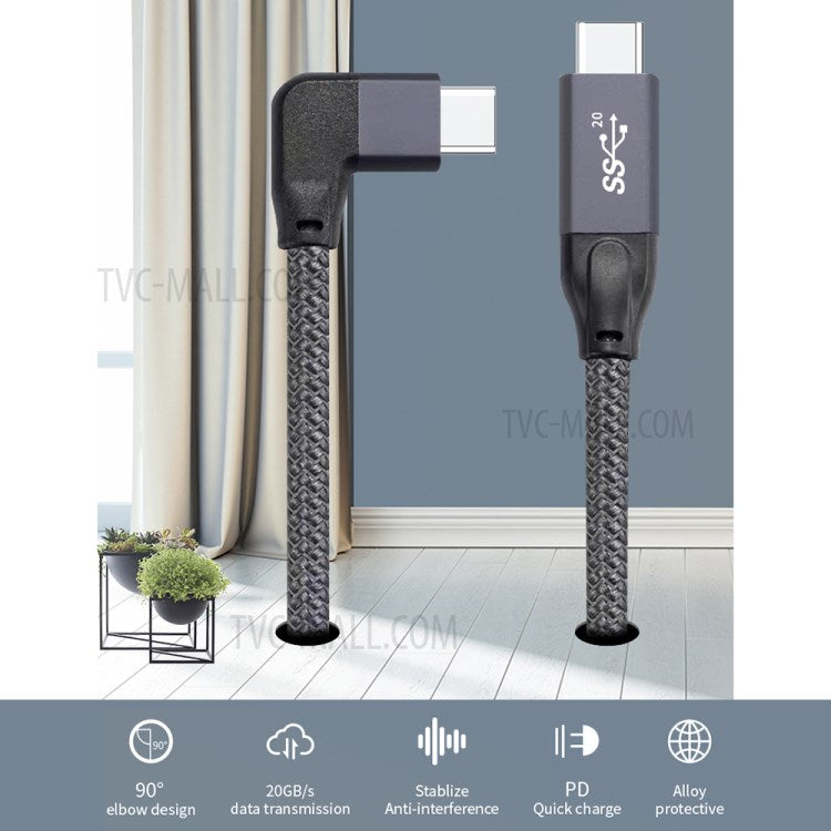 1.5m USB-C Male to USB-C Male Elbow Cable PD 100W Fast Charging 4K Video Transmission Cord with E-mark