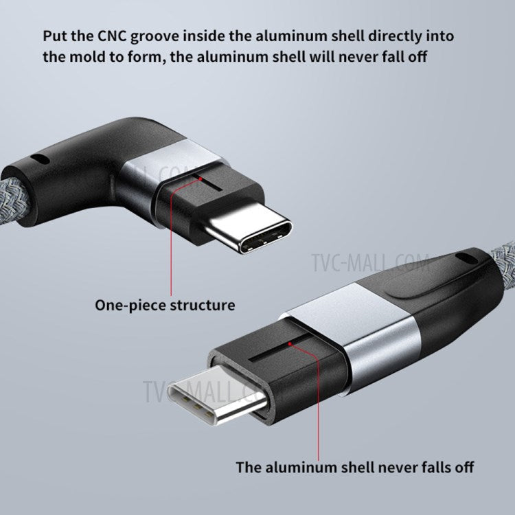 1.5m USB-C Male to USB-C Male Elbow Cable PD 100W Fast Charging 4K Video Transmission Cord with E-mark