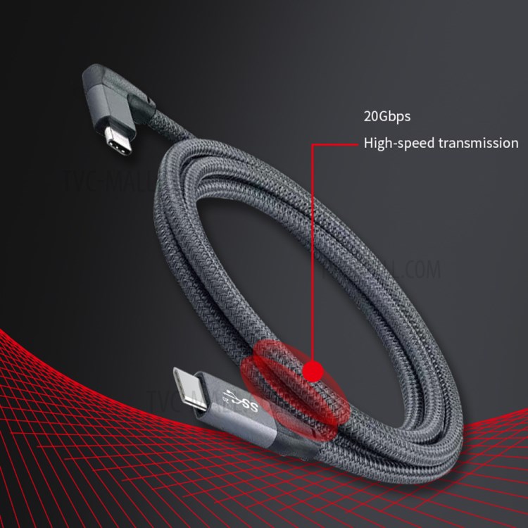 1.5m USB-C Male to USB-C Male Elbow Cable PD 100W Fast Charging 4K Video Transmission Cord with E-mark
